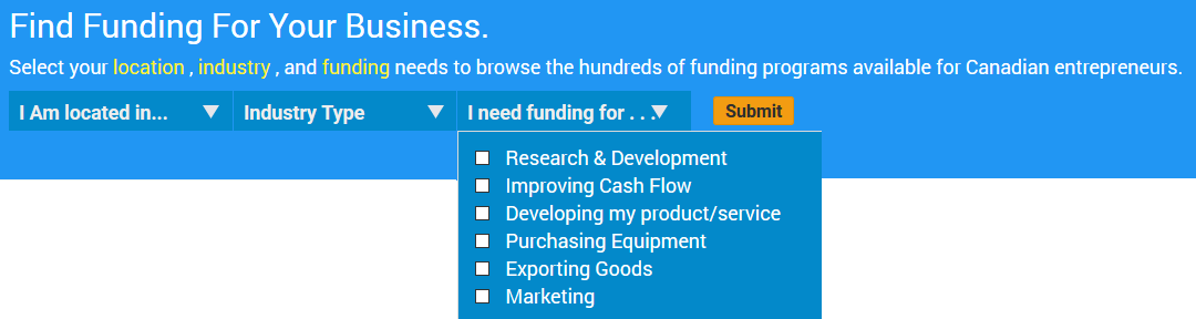 Search for funding by your funding needs