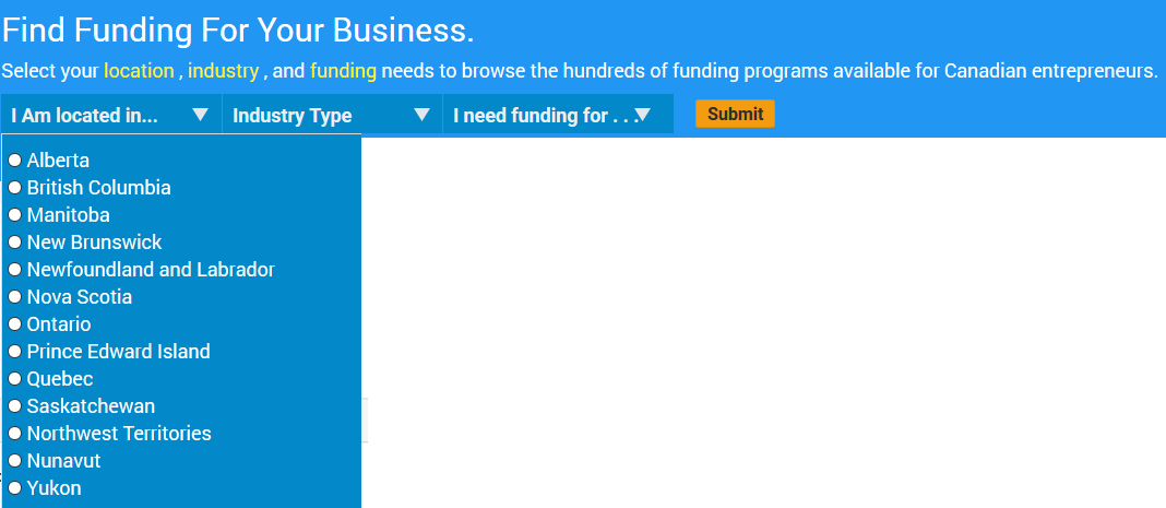 Search for funding in your province